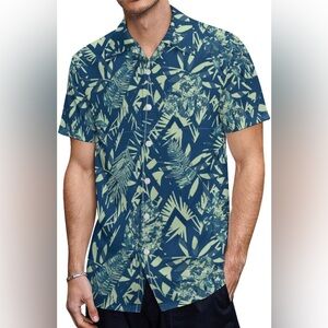 Tropical Blue and 100% Cotton Green Men's Large Shirt